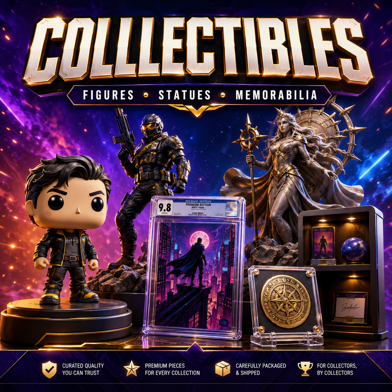 Figures, statues, memorabilia, and premium collectibles
