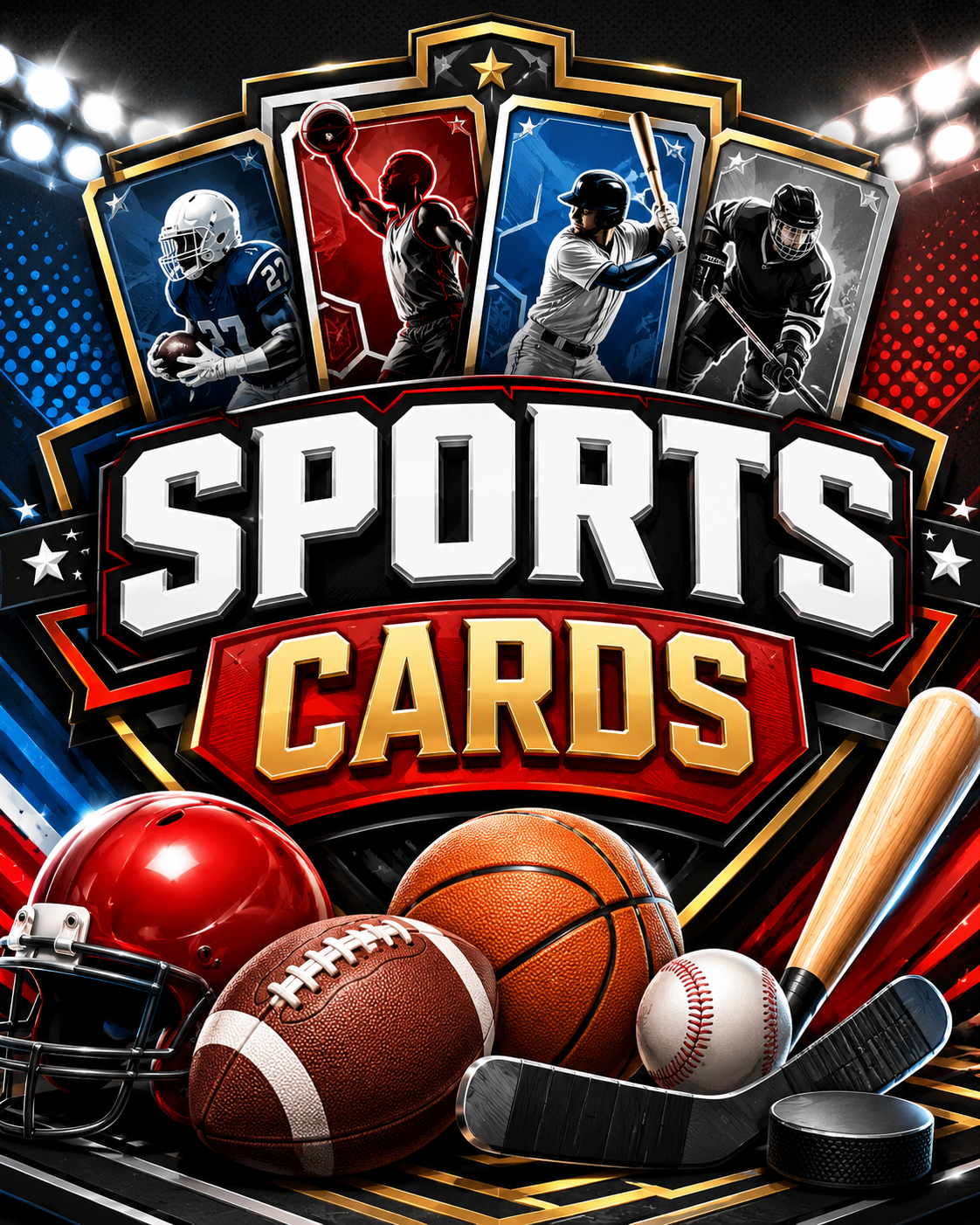 Sports cards — football, basketball, baseball, hockey
